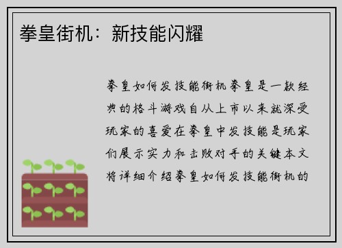拳皇街机：新技能闪耀